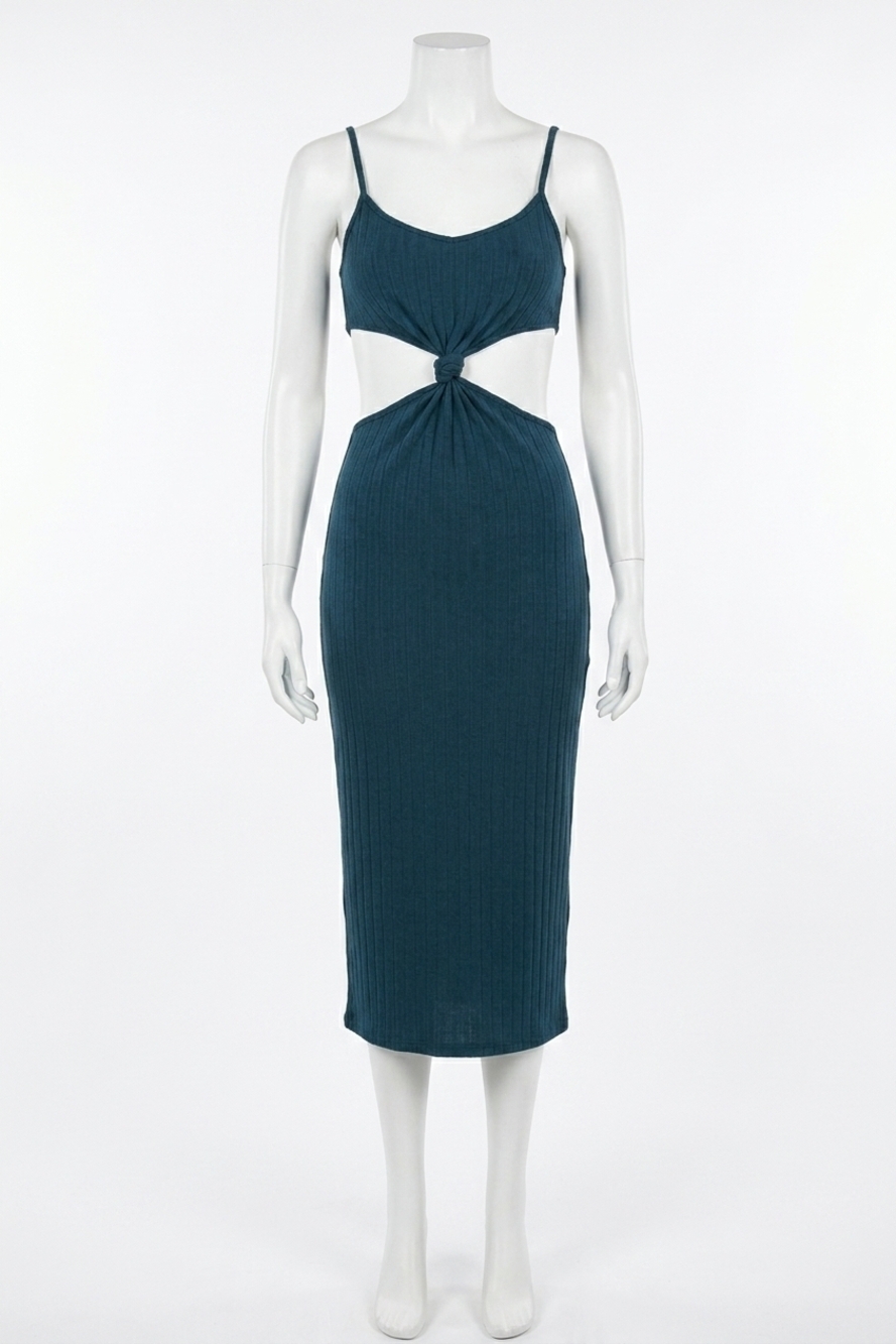 NEW ENDLESS BLU. knotted cutout midi dress in teal